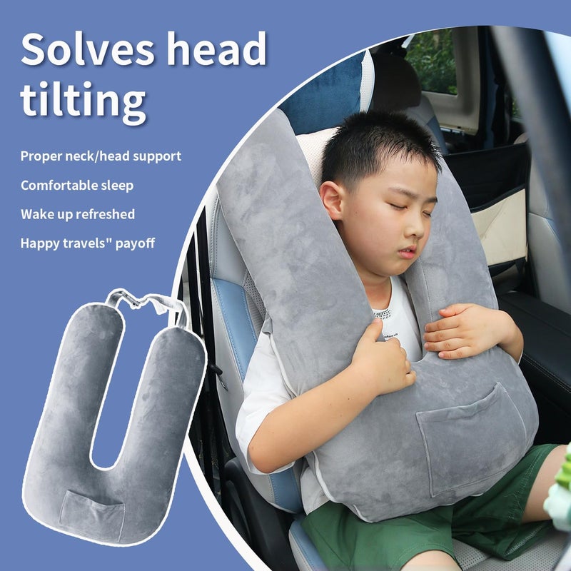Cococu Car Pillow for Kids, Travel Pillow for Car, Toddler Travel Pillow for Sleeping Carseat Pillow for Adults, Removable and Washable Covers, Long Car Ride Essentials,Grey - Image 2